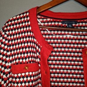 Tommy Hilfiger black, white, and red cardigan